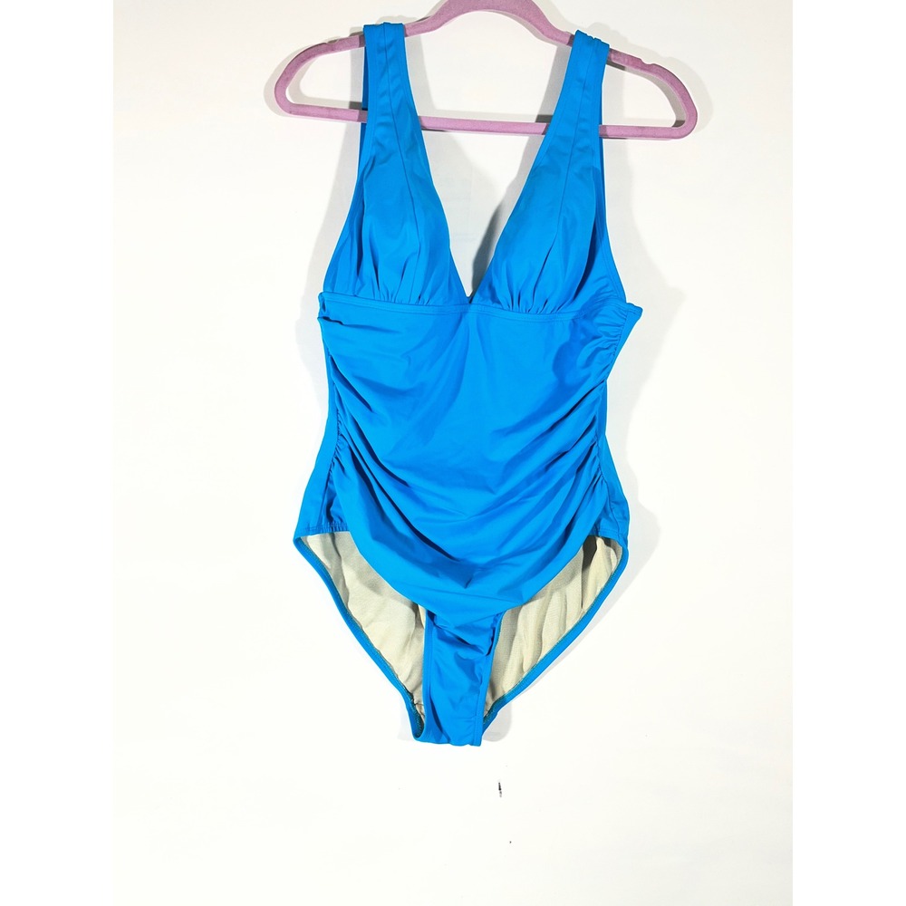 Inches Off Ruched 1 Piece Swimsuit Women 16 Turquoise V-Neck Slimming Swimwear